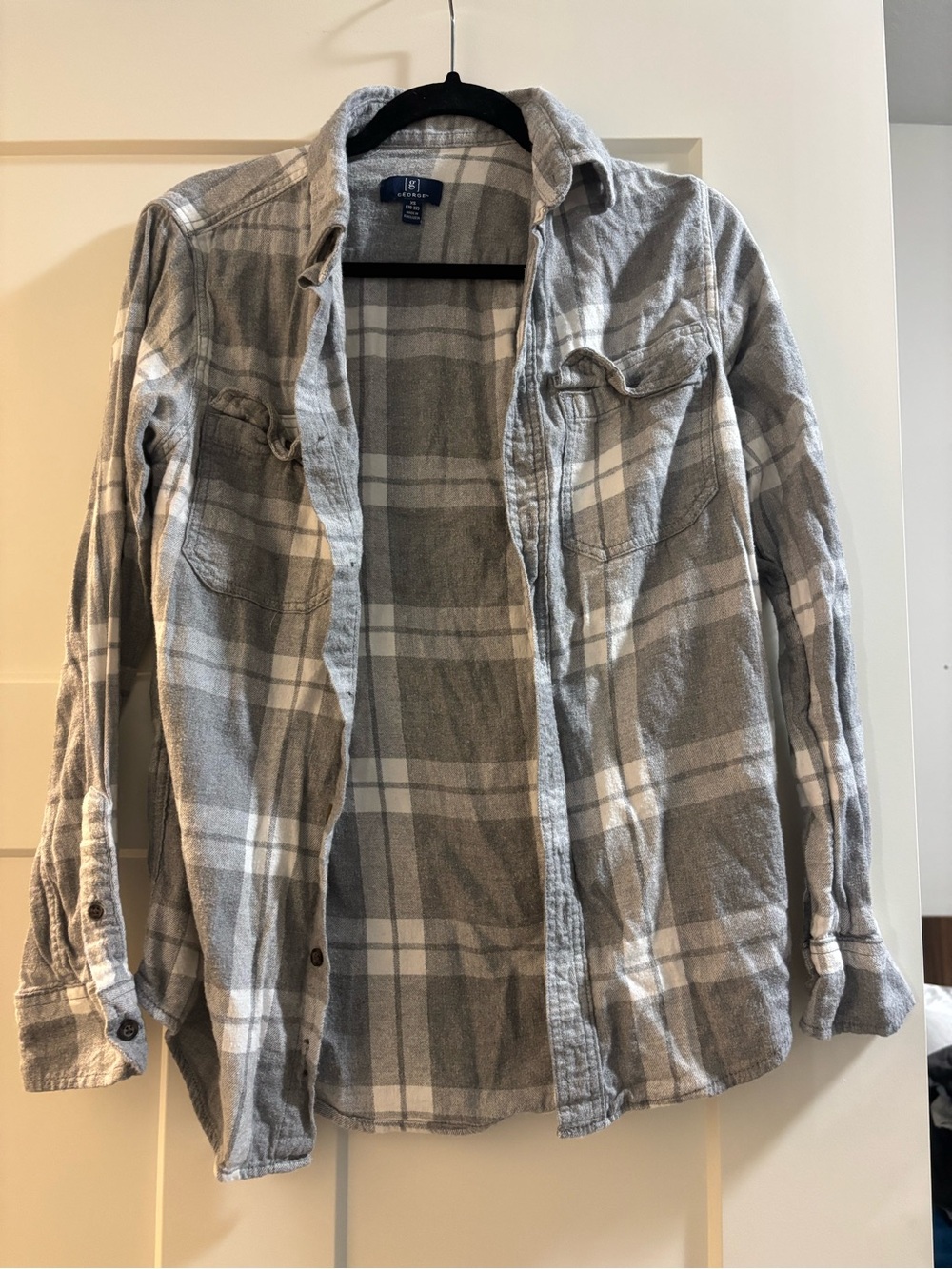 George Gray and White Plaid Casual Button-Down Shirt